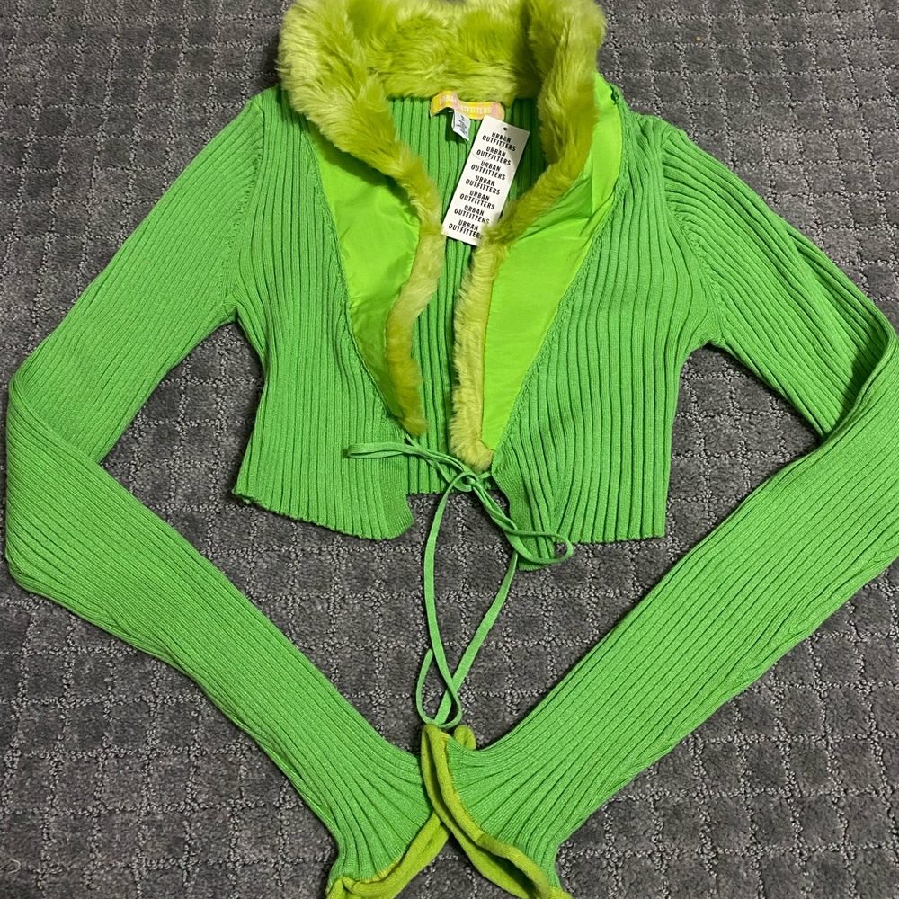 Urban Outfitters Izzy Faux Fur Cropped Cardigan NWT Size S - Picture 5 of 9